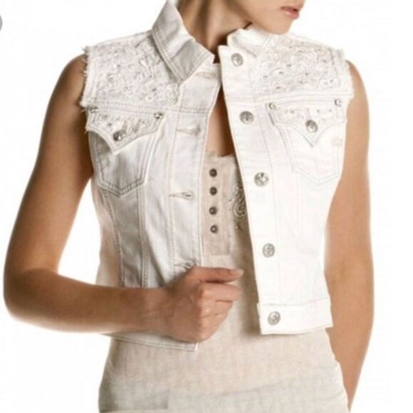 Miss Me White Denim Vest - Picture 1 of 14